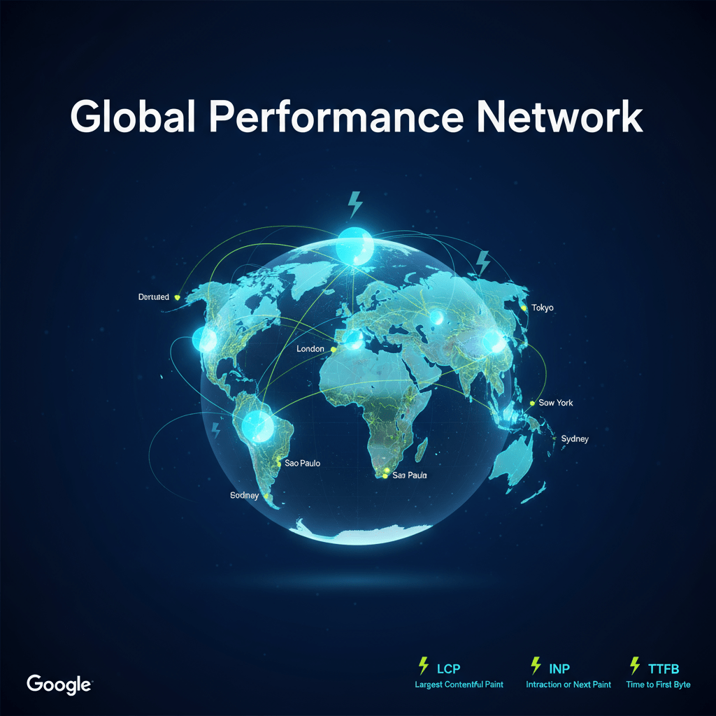 Does a CDN help SEO visual showing a global content delivery network speeding up websites