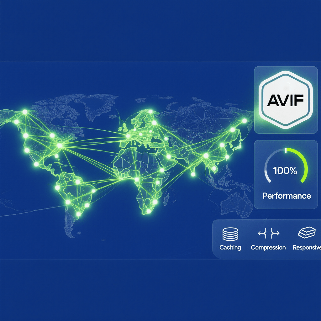 Hero graphic explaining image cdn transformation for avif and site speed benefits