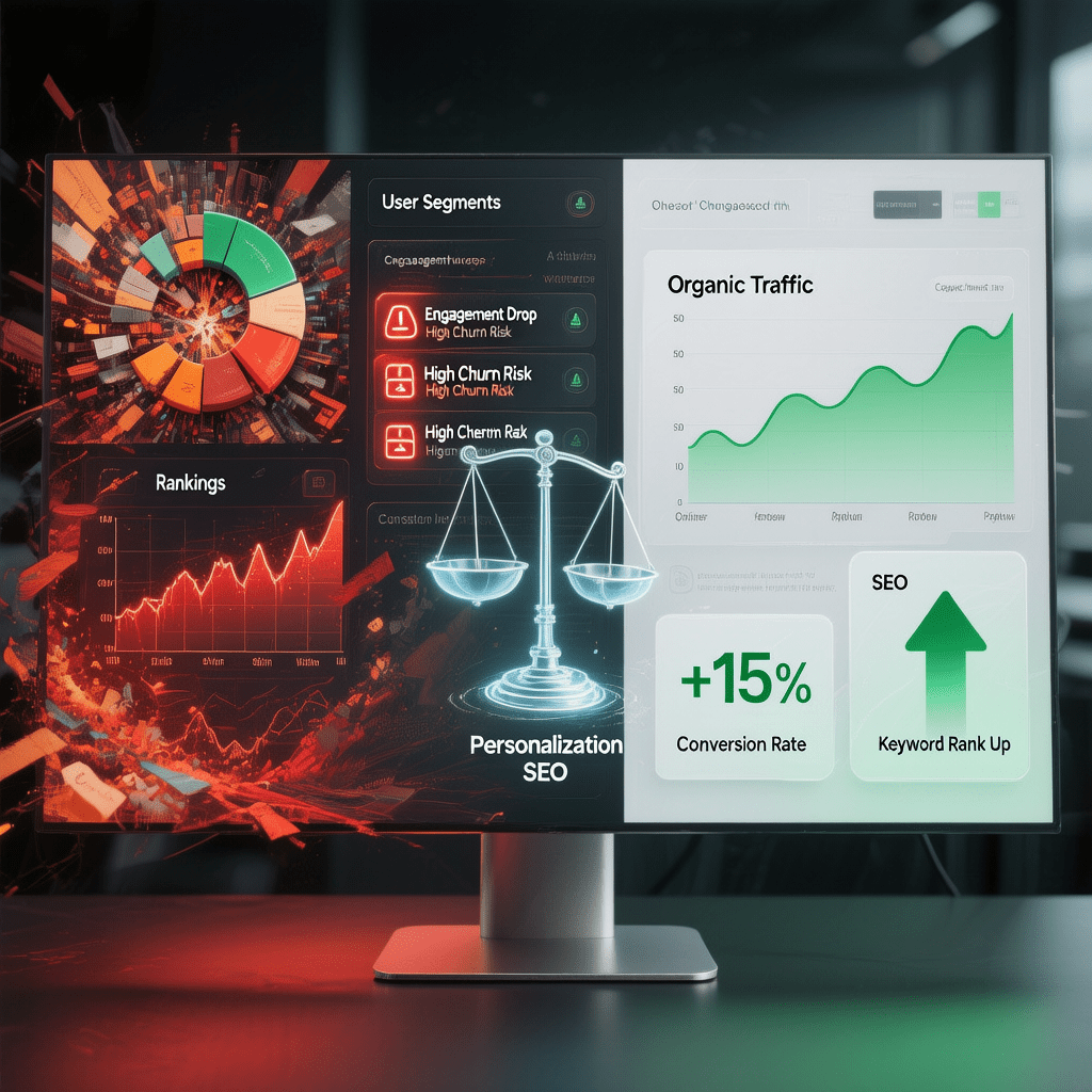 Personalization SEO risk visualization showing the dangerous balance between user personalization and search rankings