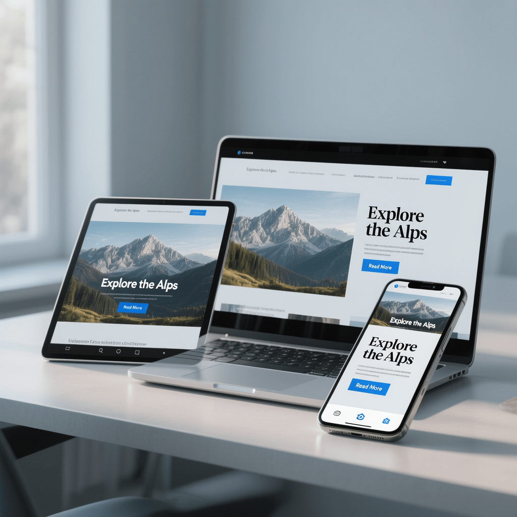 Modern UI showing responsive web design for mobile across multiple devices