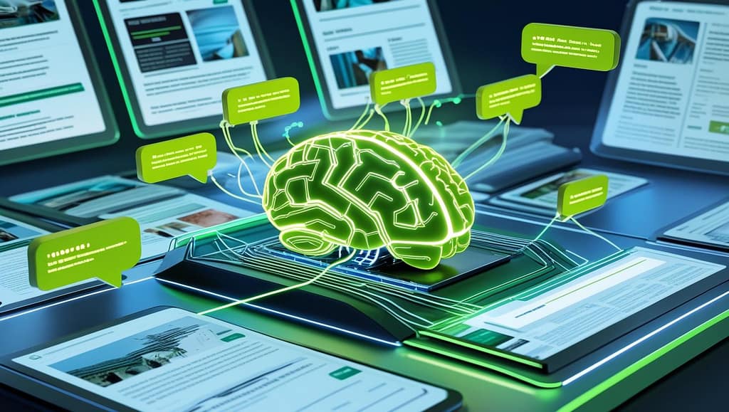 AI system analyzing content and selecting direct, concise answers from multiple web pages.