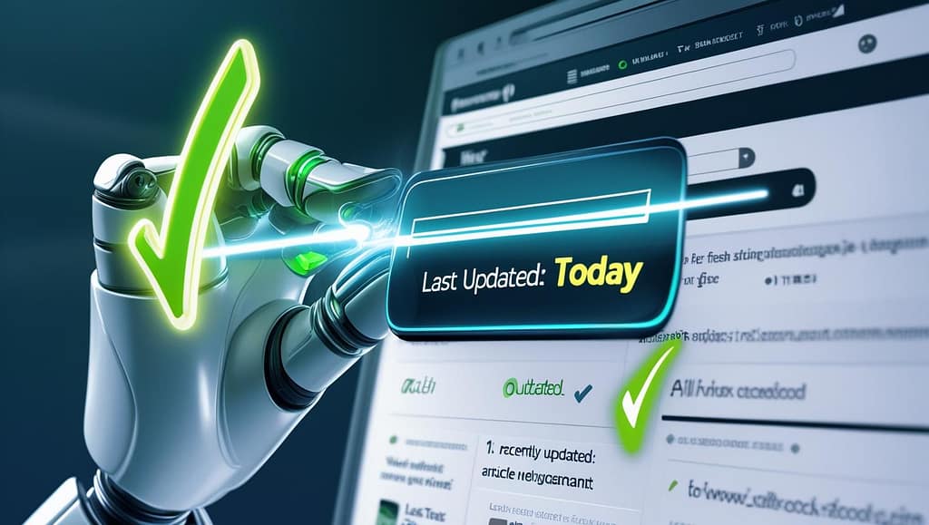 AI search system highlighting recently updated web content over outdated articles