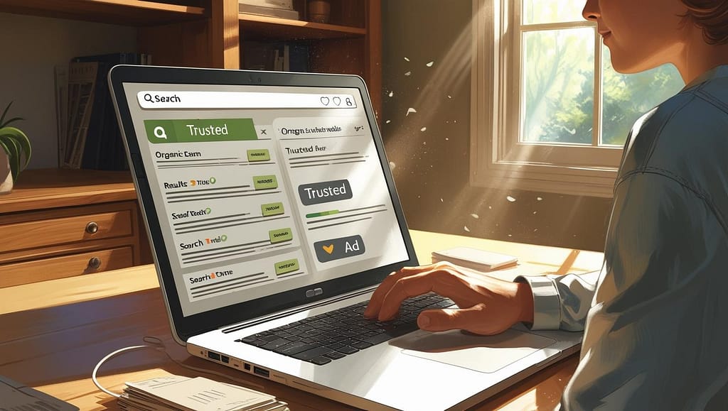 SEO vs PPC with organic results perceived as more trustworthy than ads