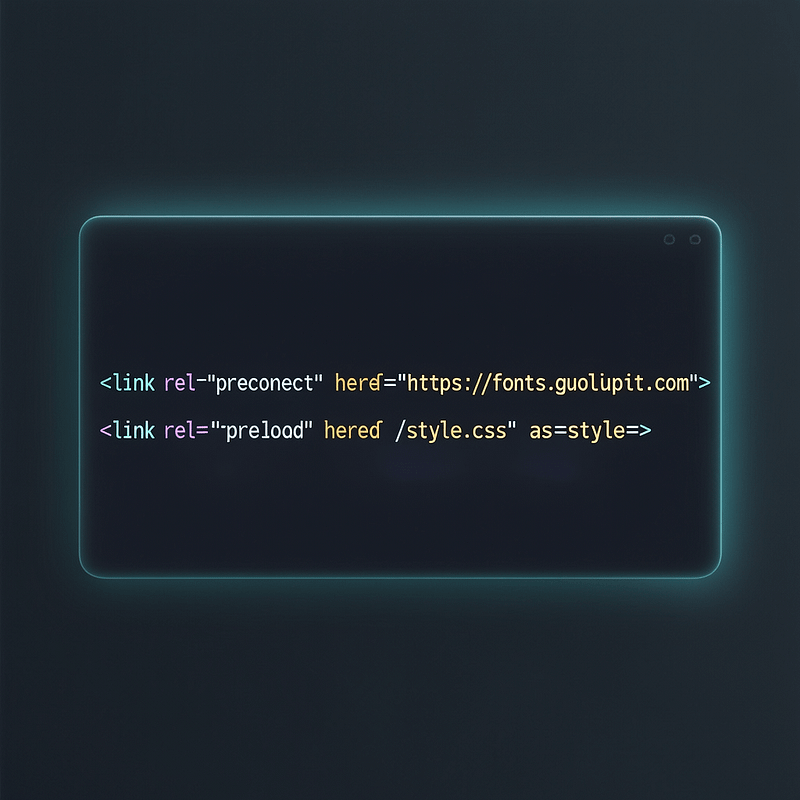 Preconnect and Preload Example HTML markup showing preconnect and preload tags for a custom font loading strategy for LCP