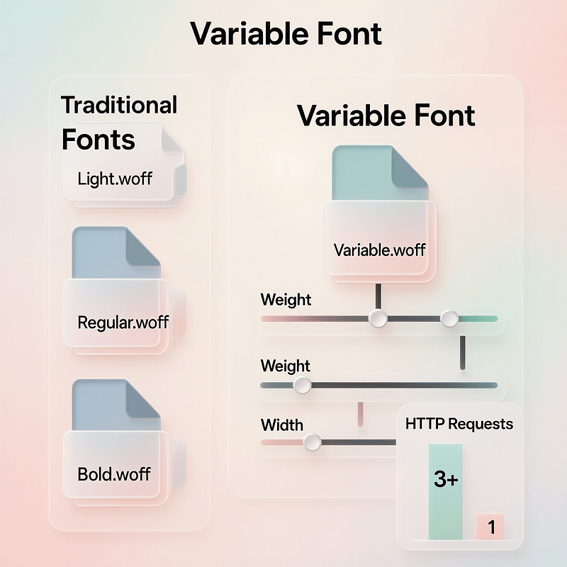 Variable Fonts Axis Illustration Axes of a variable font showing weight and width ranges