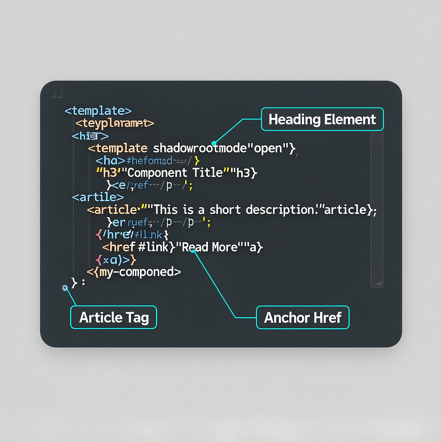 Template Markup for DSD Template markup pattern that enables declarative shadow dom seo with semantic headings and links