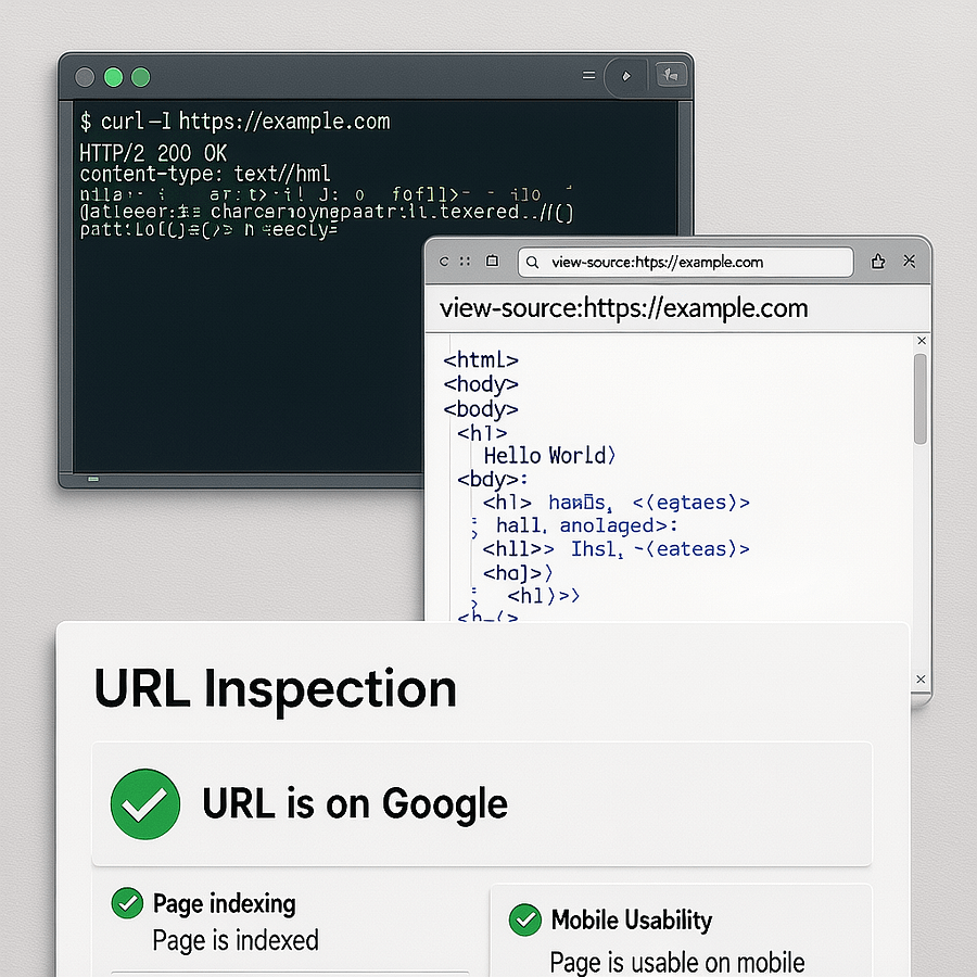Testing Toolkit for DSD SEO Testing toolkit for declarative shadow dom seo including curl, view source, and URL Inspection