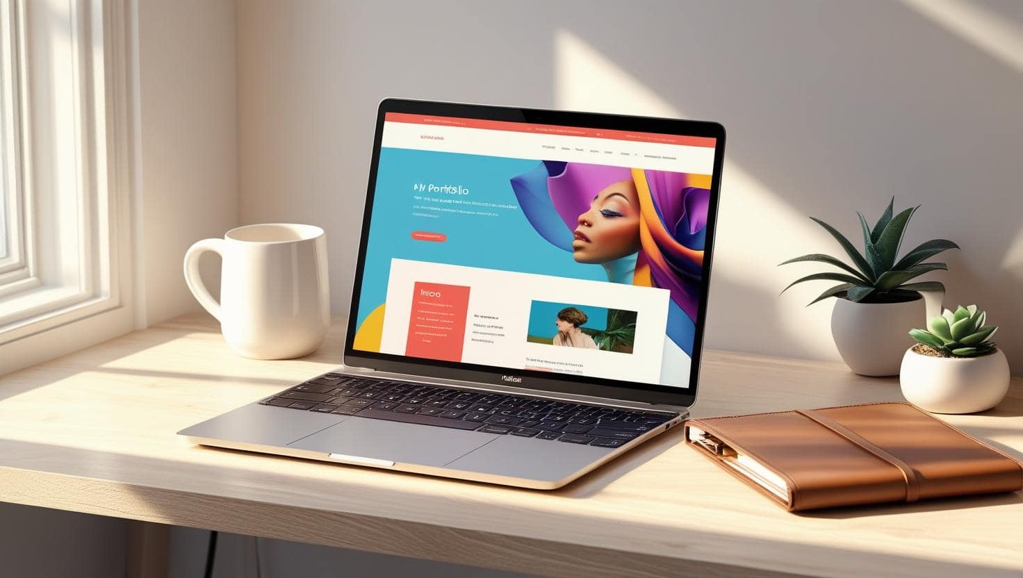 Laptop displaying a cheap personal website homepage