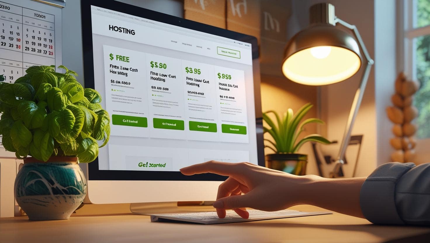 Person selecting a free hosting plan for a cheap personal website