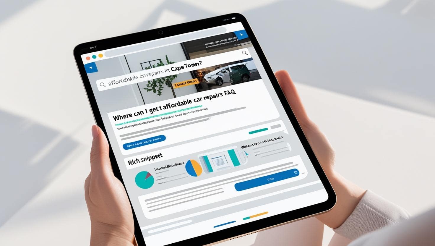 FAQ schema for local SEO in a rich snippet on a tablet