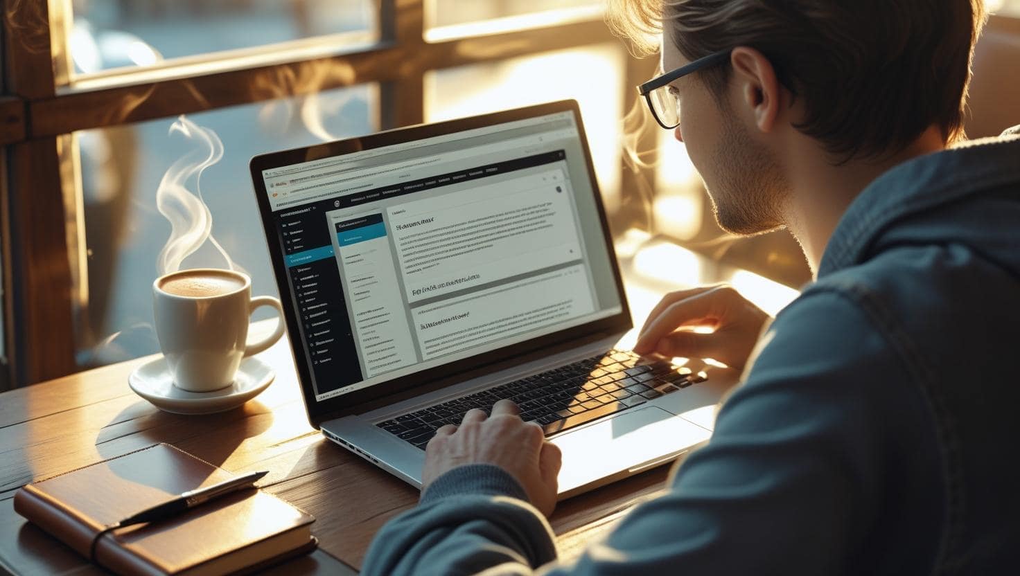 Person updating a cheap personal website on a laptop