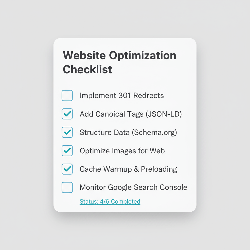 SSR and SSG Migration Checklist Checklist for SSR and SSG SEO migration tasks covering redirects, structured data, and Core Web Vitals