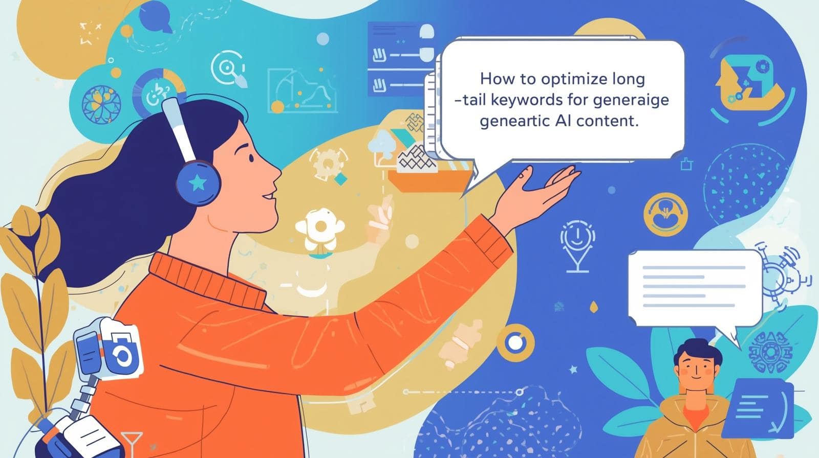 Image 3: Conversational Search Illustration Illustration of conversational search with long-tail keywords for generative AI content