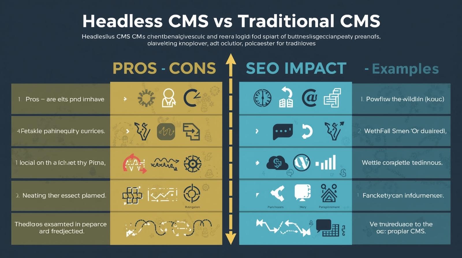 Headless vs Traditional CMS Comparison Comparison chart of headless vs traditional CMS for SEO
