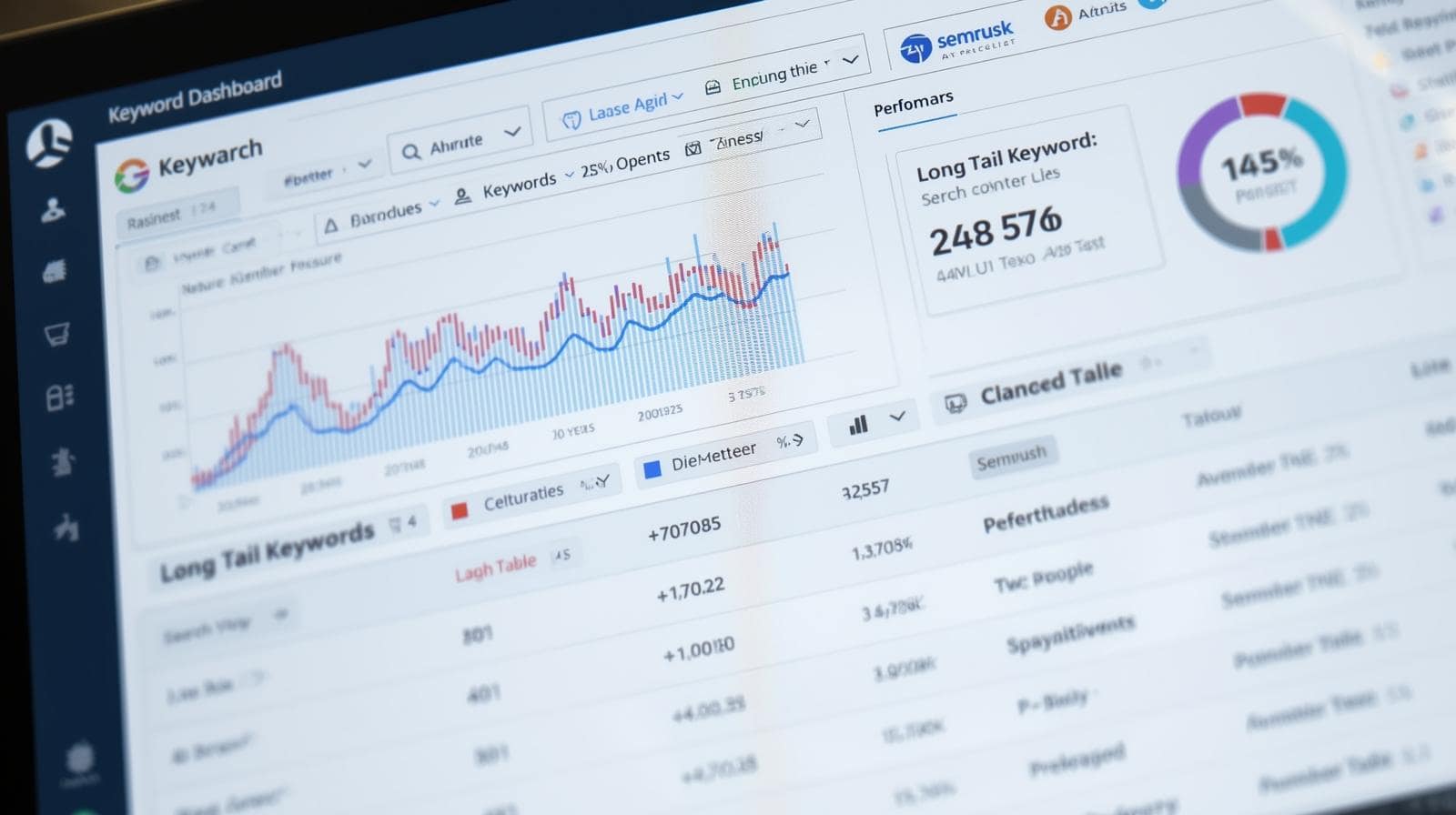 Image 6: SEO Tools Dashboard Dashboard of SEO tools for long-tail keywords in generative AI content