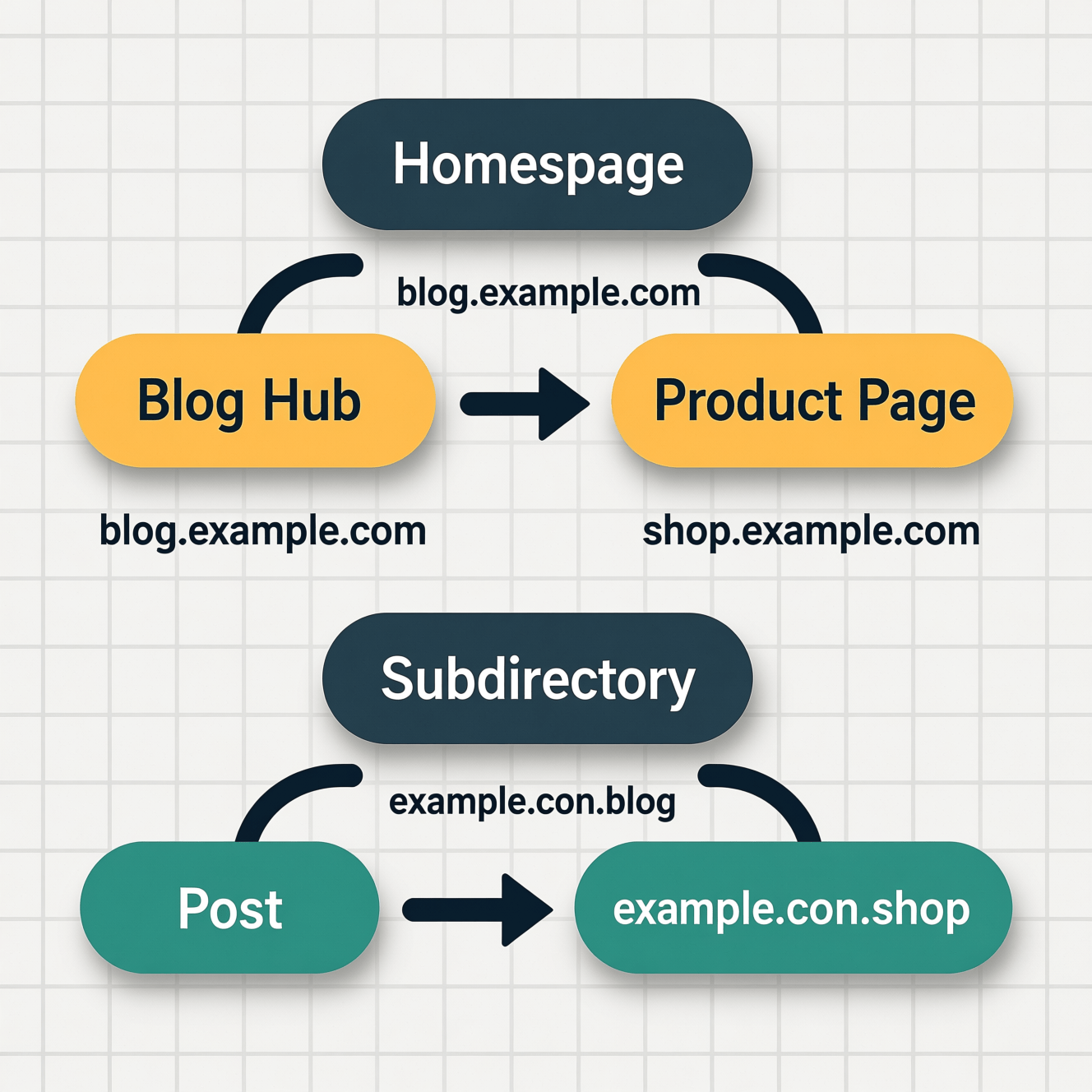 Link Equity Flow Diagram of link equity flow across subdomains and subdirectories