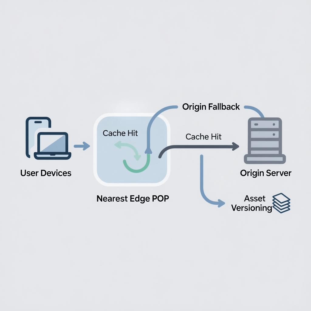 CDN and Caching Strategy Edge CDN and caching strategy flowchart to improve largest contentful paint at global scale