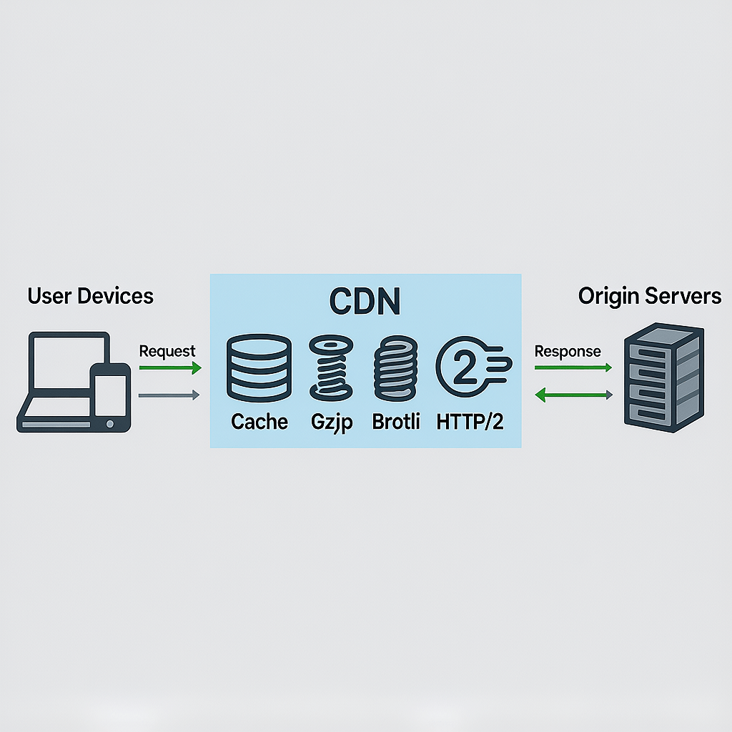 Caching and CDN for Speed Caching and CDN diagram for faster mobile delivery