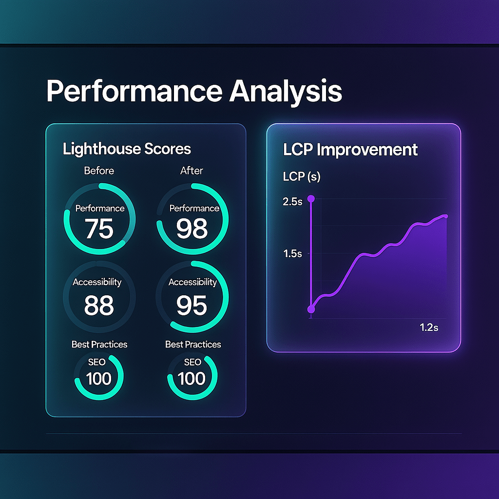 Core Web Vitals after format switch Lighthouse report showing improved LCP after switching formats in WebP vs AVIF tests