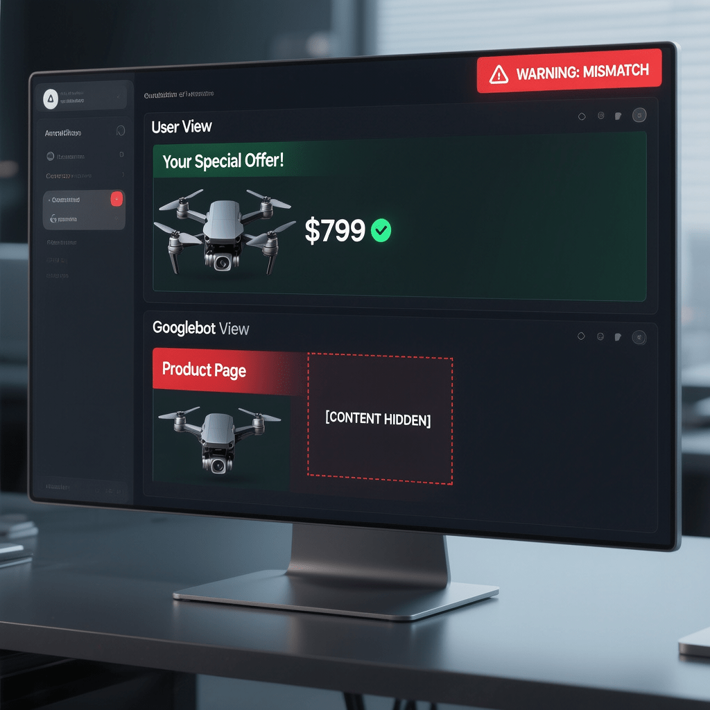 Crawler Access Testing Dashboard Testing dashboard showing how crawlers see personalized content differently