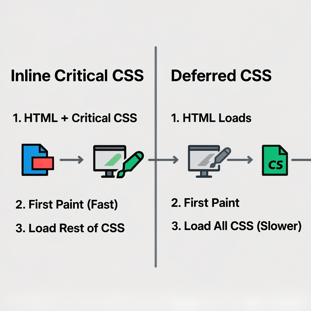 Critical CSS vs Deferred CSS Illustration of critical CSS and deferred CSS that improve largest contentful paint