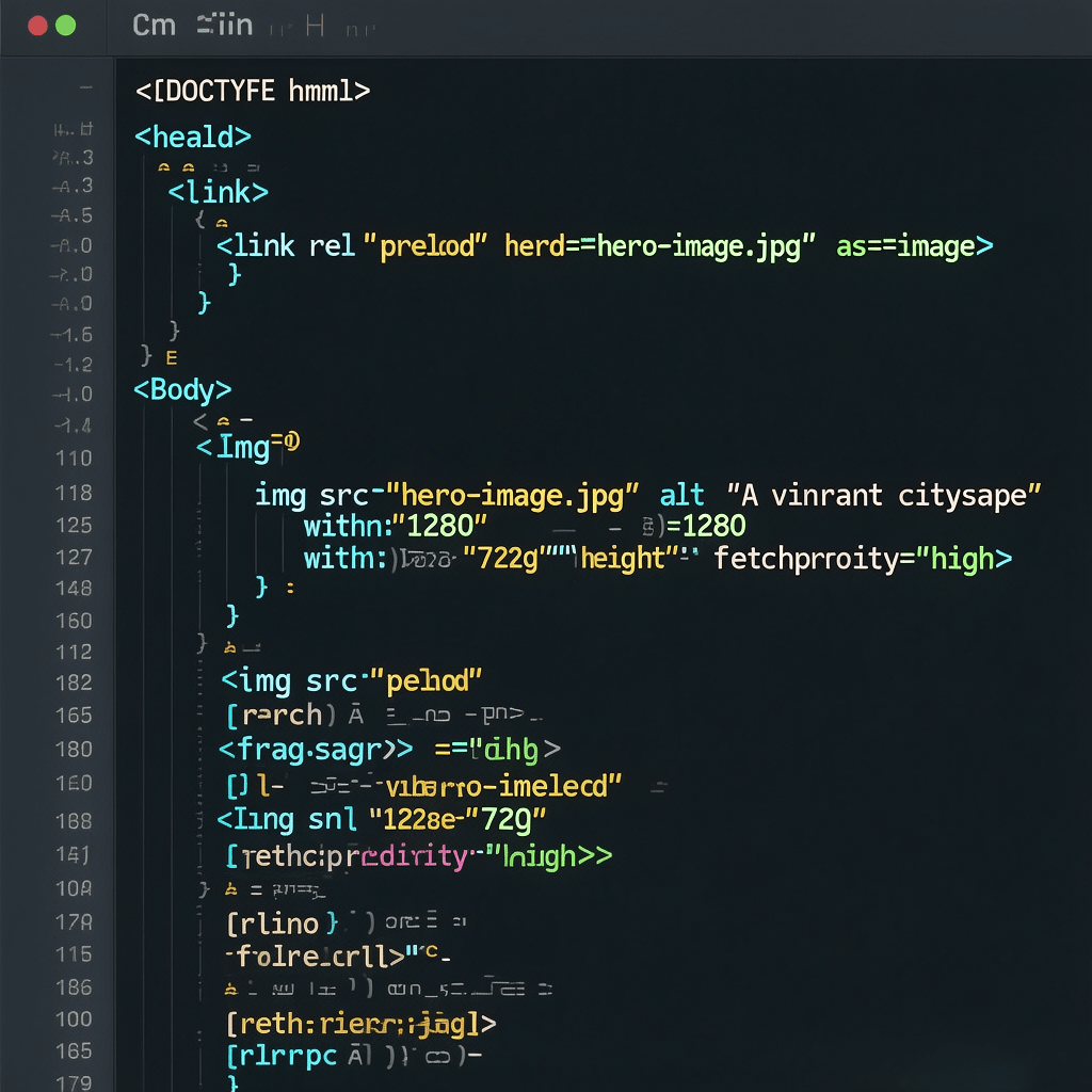 Fetchpriority for LCP Code snippet showing fetchpriority high to improve largest contentful paint for the hero image