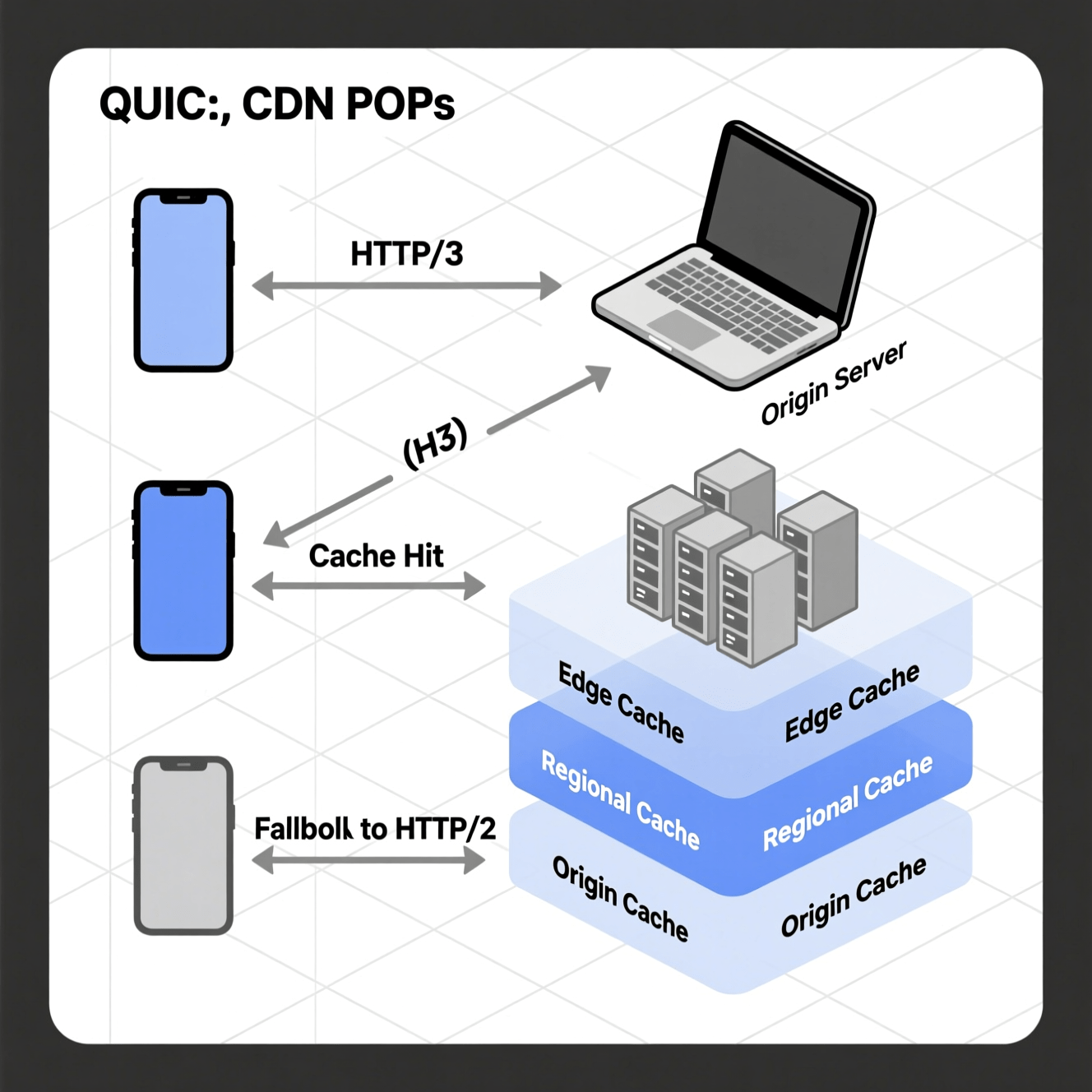 HTTP/3 SEO With CDN Edge Architecture HTTP/3 SEO edge architecture with CDN, origin, and user paths