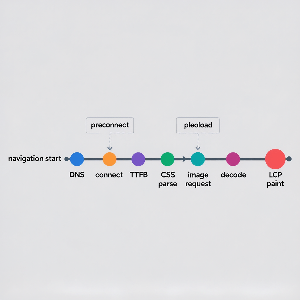 LCP Timeline Diagram Timeline diagram showing steps that improve largest contentful paint from request to paint