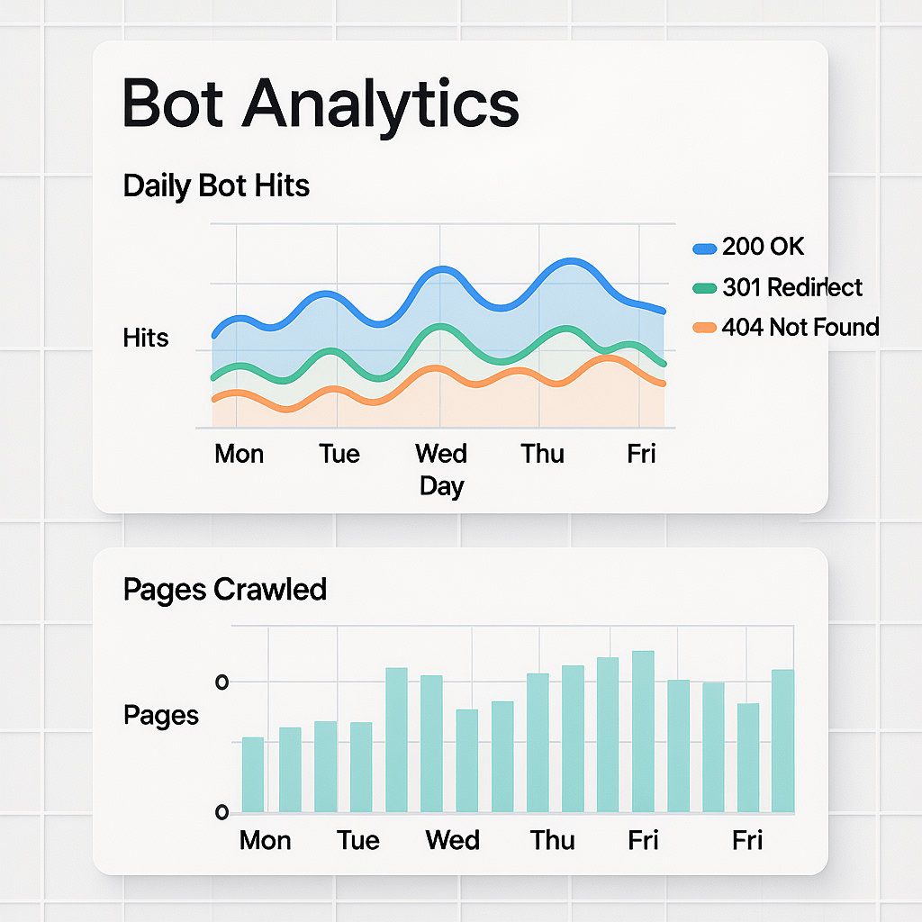 Log File Analysis Log file analysis chart showing improved crawl rate after crawl budget optimization for SPA