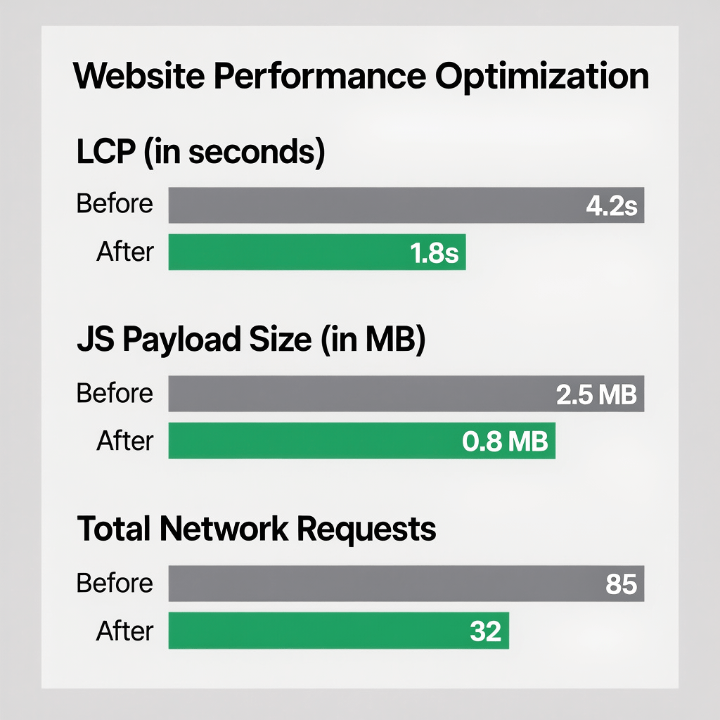 Performance Gains After Migration Performance metrics chart showing improved Core Web Vitals after server tagging migration