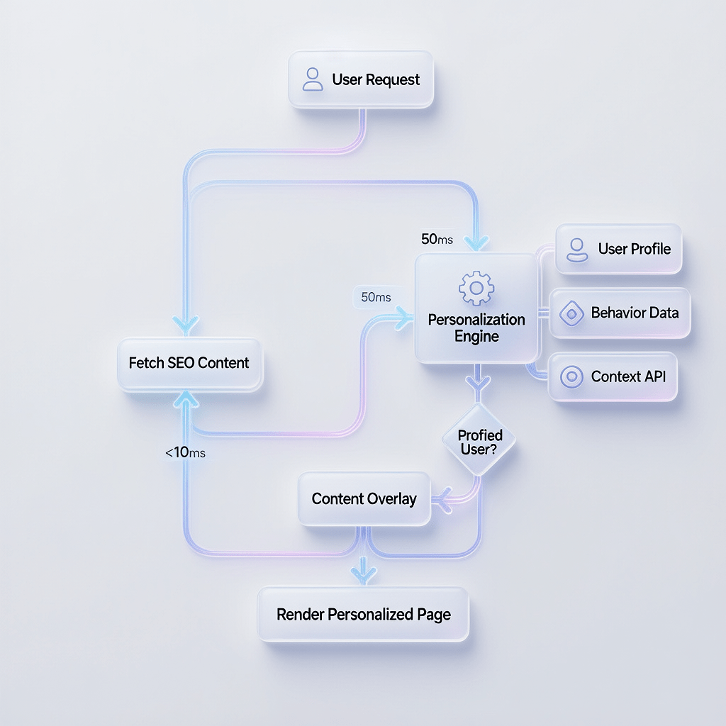 Personalization Data Flow Architecture Data flow diagram showing separation of SEO and personalization layers