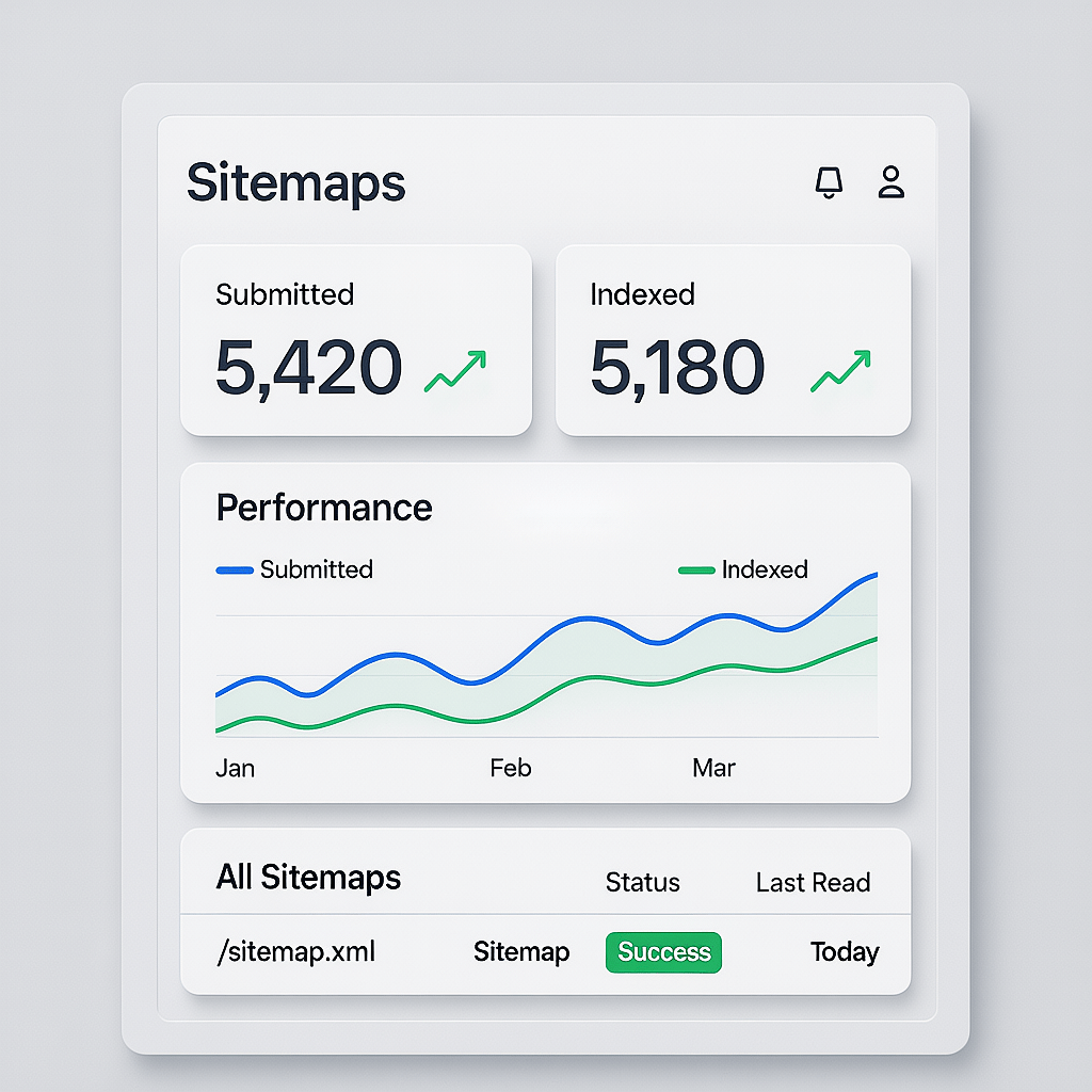 Search Console Sitemaps Report Illustration of the Google Search Console Sitemaps report highlighting submitted and indexed counts for sitemap best practices 2025