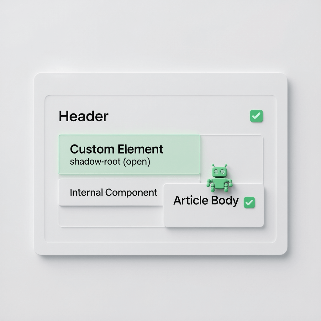 Feature visual that explains declarative shadow dom seo with server rendered components and crawler visibility