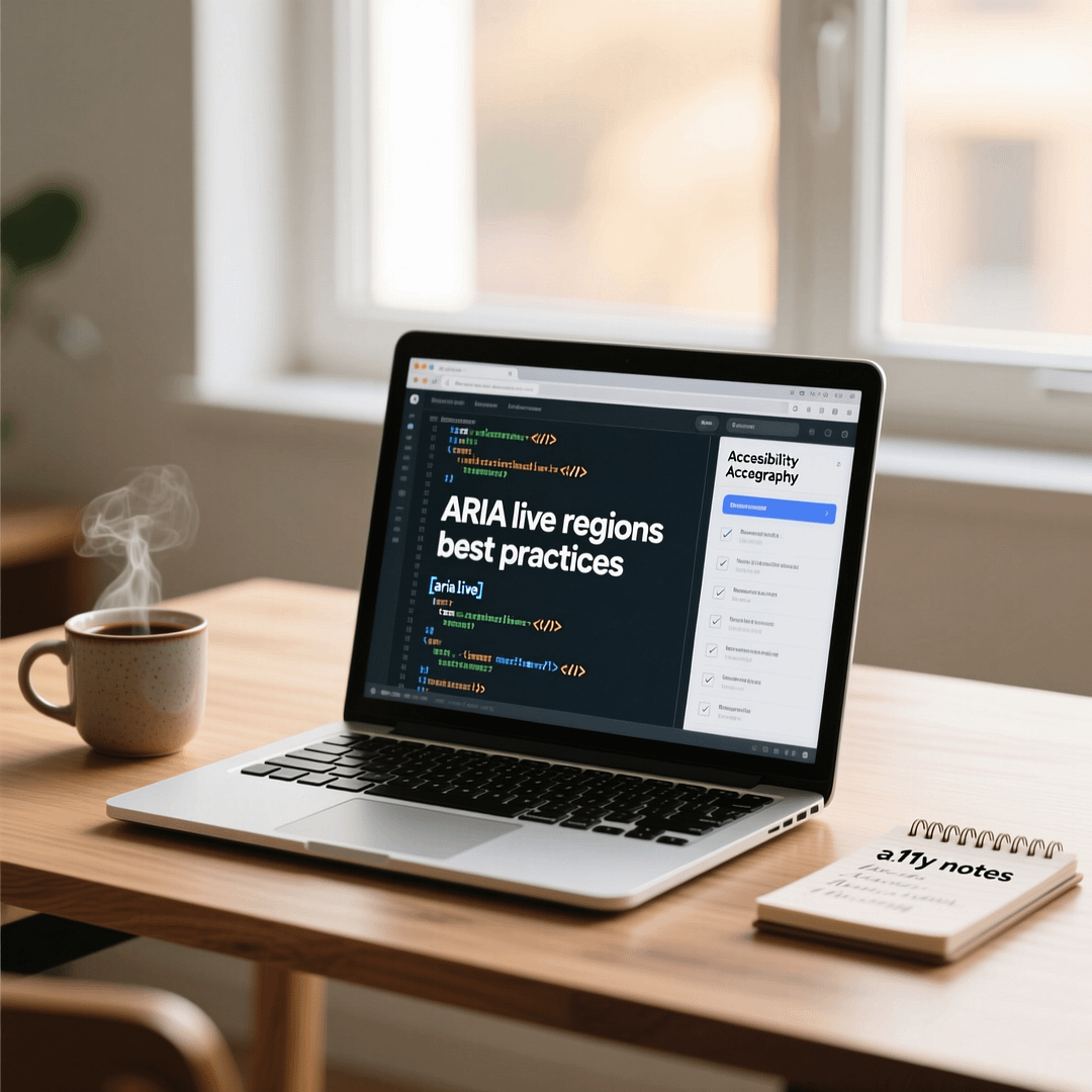 ARIA live regions best practices guide displayed on a laptop