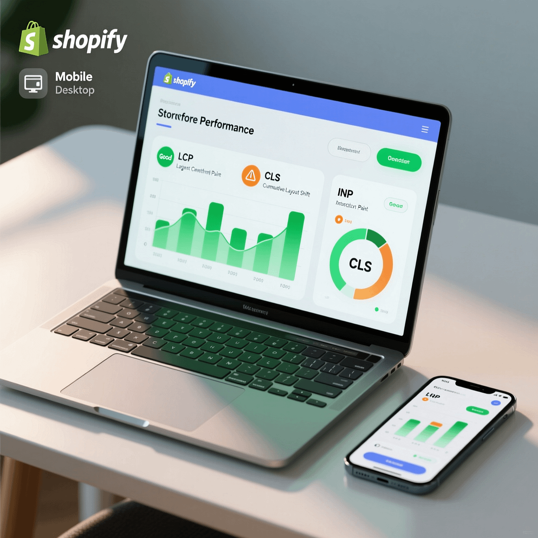Dashboard visual showing shopify core web vitals improvements for a Shopify store