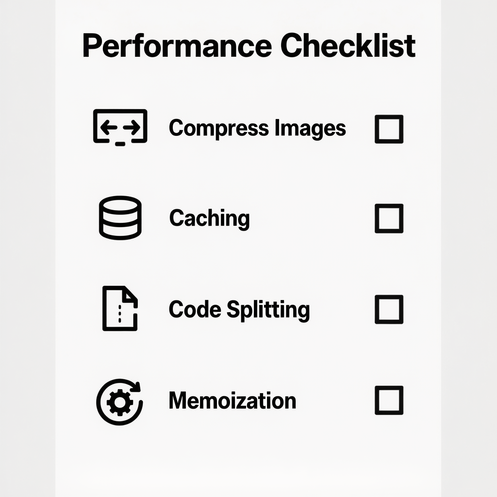 React Performance Optimizations Checklist Checklist of React performance optimizations including caching and image compression