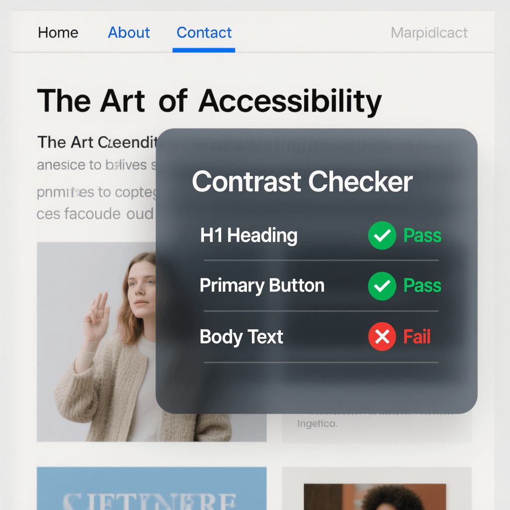 Accessibility Contrast Check Color contrast checker overlay on a WordPress theme layout