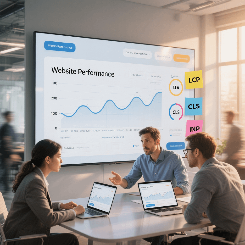 Optimize Website Load Time Checklist - Hero Team reviewing an optimize website load time checklist on laptops with performance charts