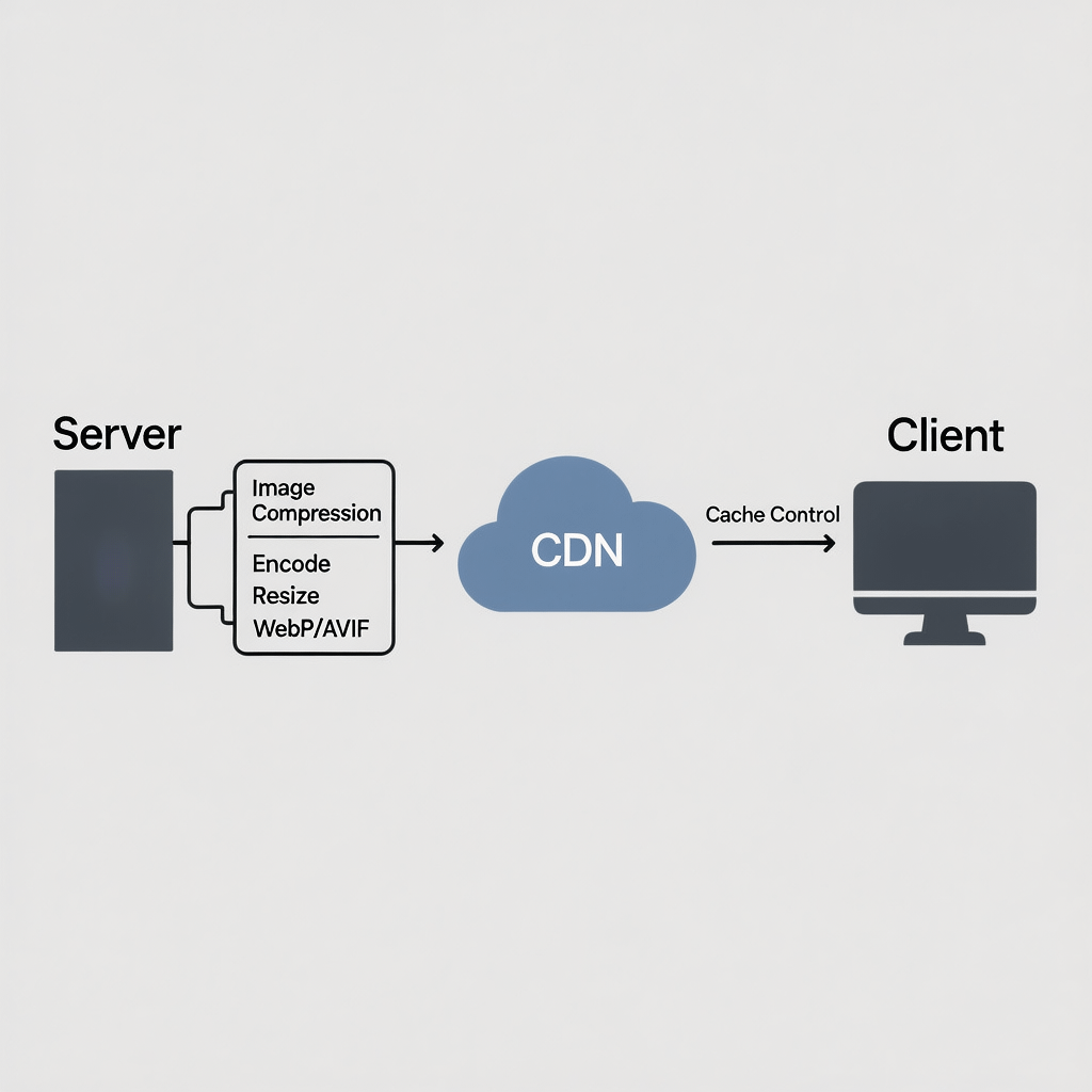 Caching and image compression strategies Diagram of browser caching strategy and image compression pipeline