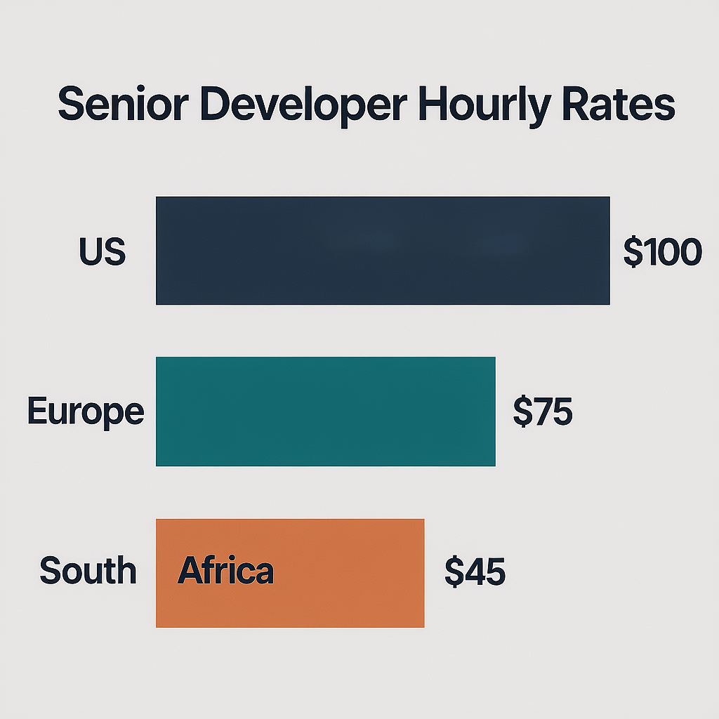 Developer Rates Comparison Chart comparing South African developer rates to Europe and the US