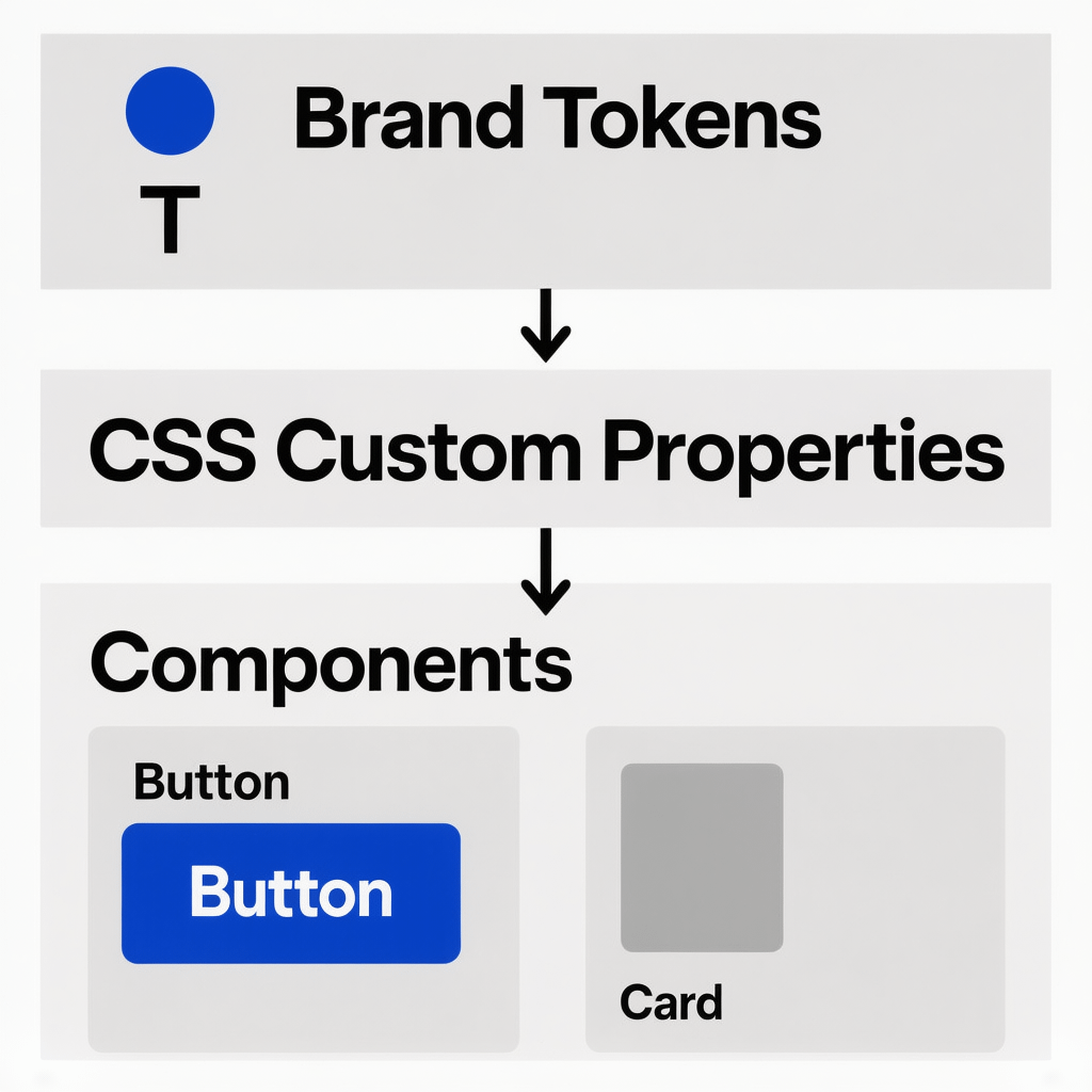 Design Tokens to CSS Variables Diagram Diagram showing how design tokens map to CSS variables across components