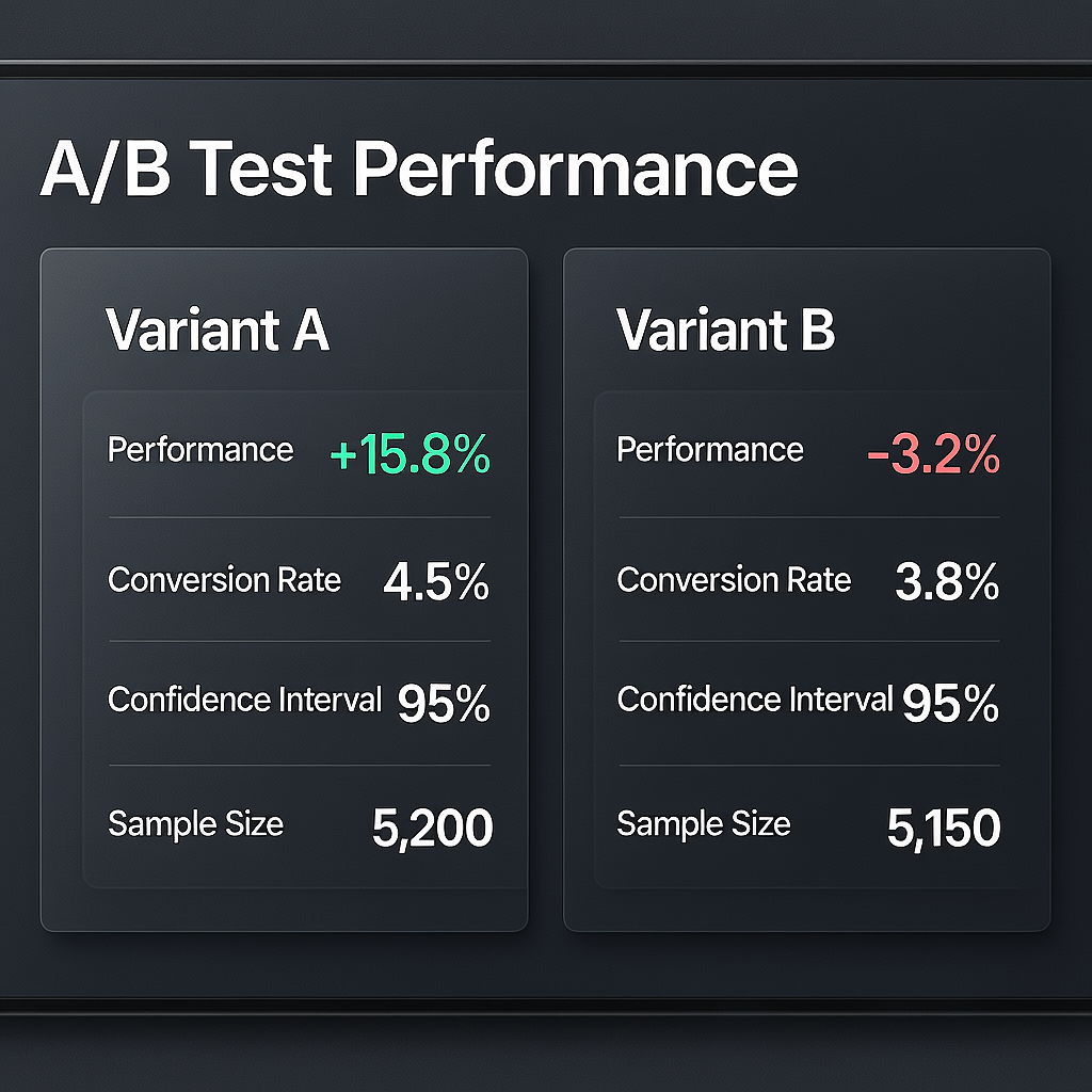 A/B testing dashboard for CRO A/B testing dashboard analyzing landing page design experiments