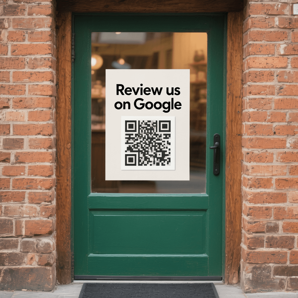 Turn happy customers into reviews Storefront poster with QR code to request a Google review for local SEO