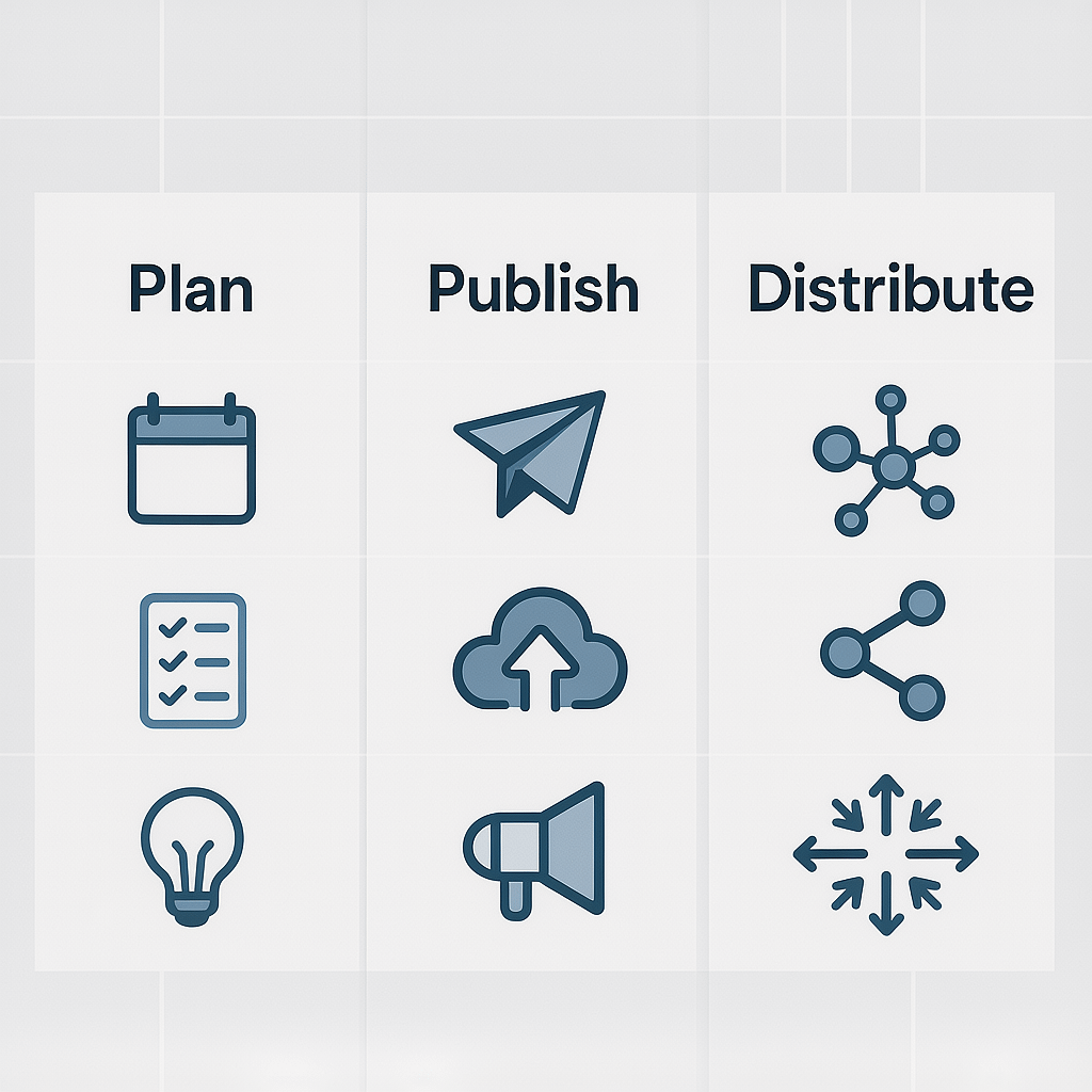 Content Promotion Framework Three step content promotion framework for planning, publishing, and distributing website content