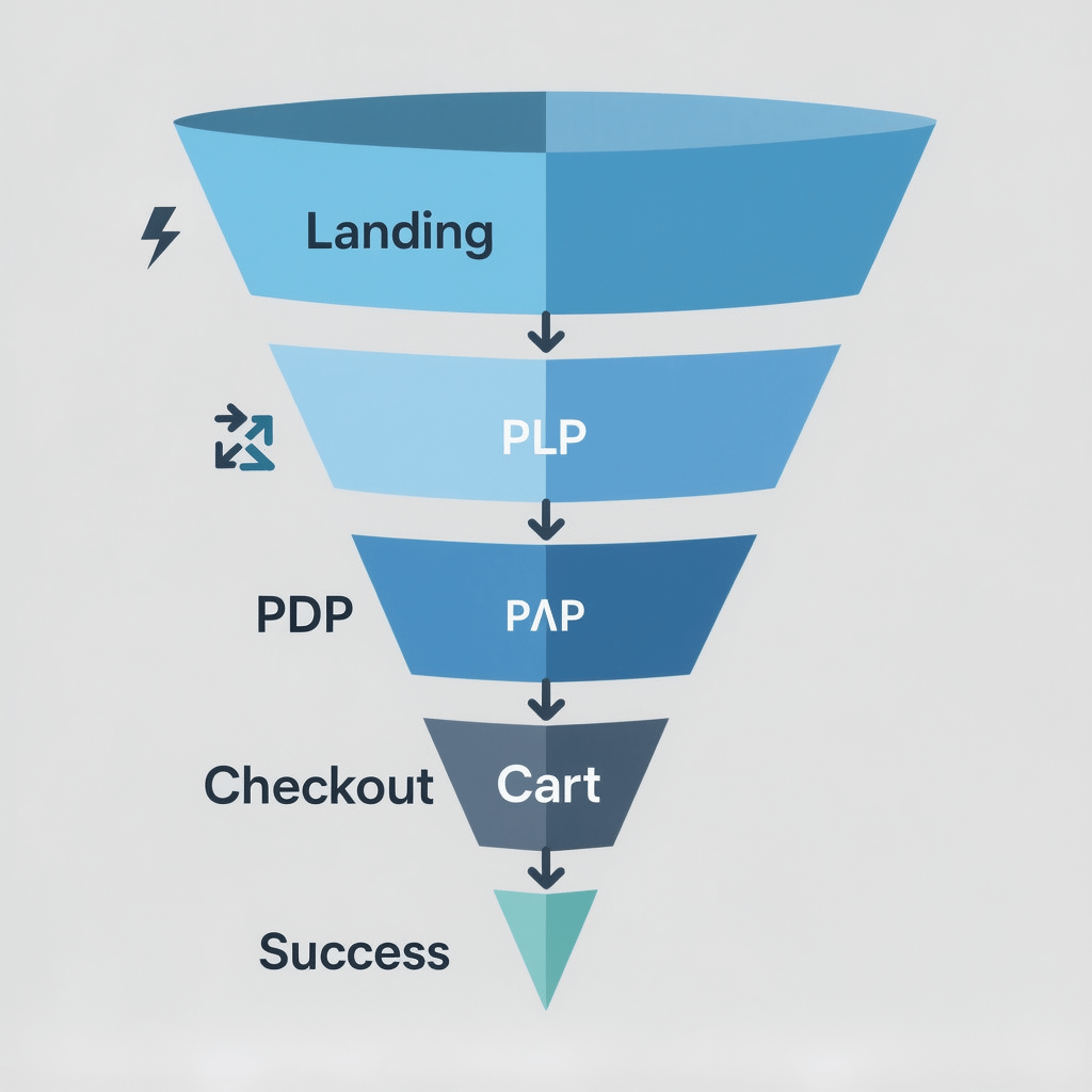 Ecommerce Conversion Funnel Conversion funnel for an ecommerce website from landing to checkout