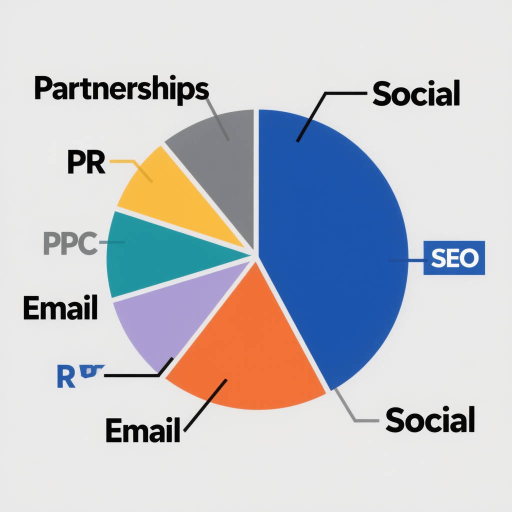 Website Promotion Channel Mix Channel mix pie chart showing how to promote your website across SEO, social, email, and partnerships