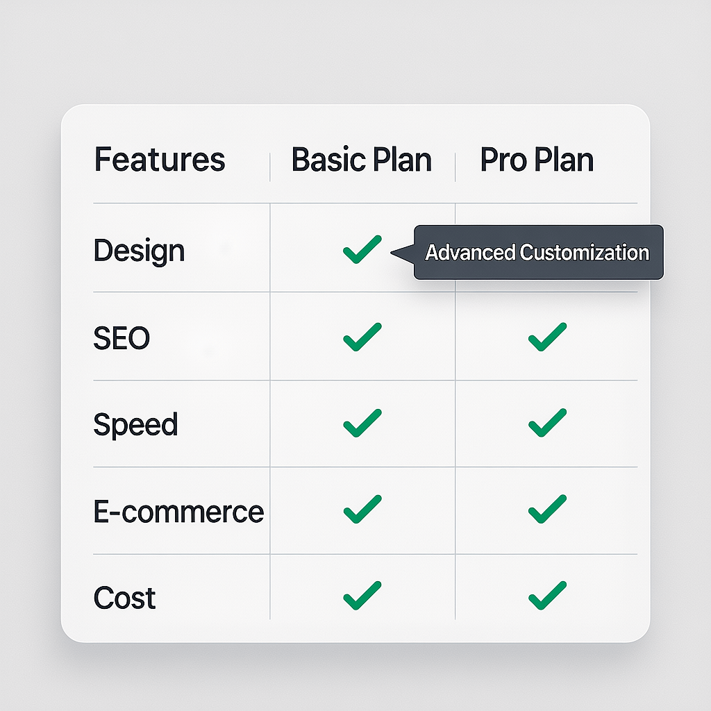 Website Builder Comparison Grid Comparison grid illustrating strengths of each website builder category