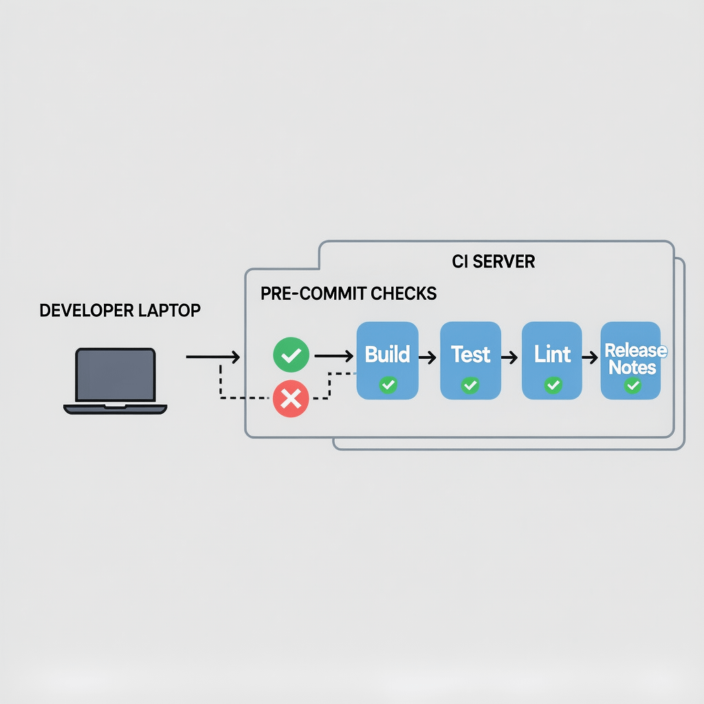 Hooks and CI pipeline Pre-commit hooks and CI pipeline enforcing a Git workflow for solo developers