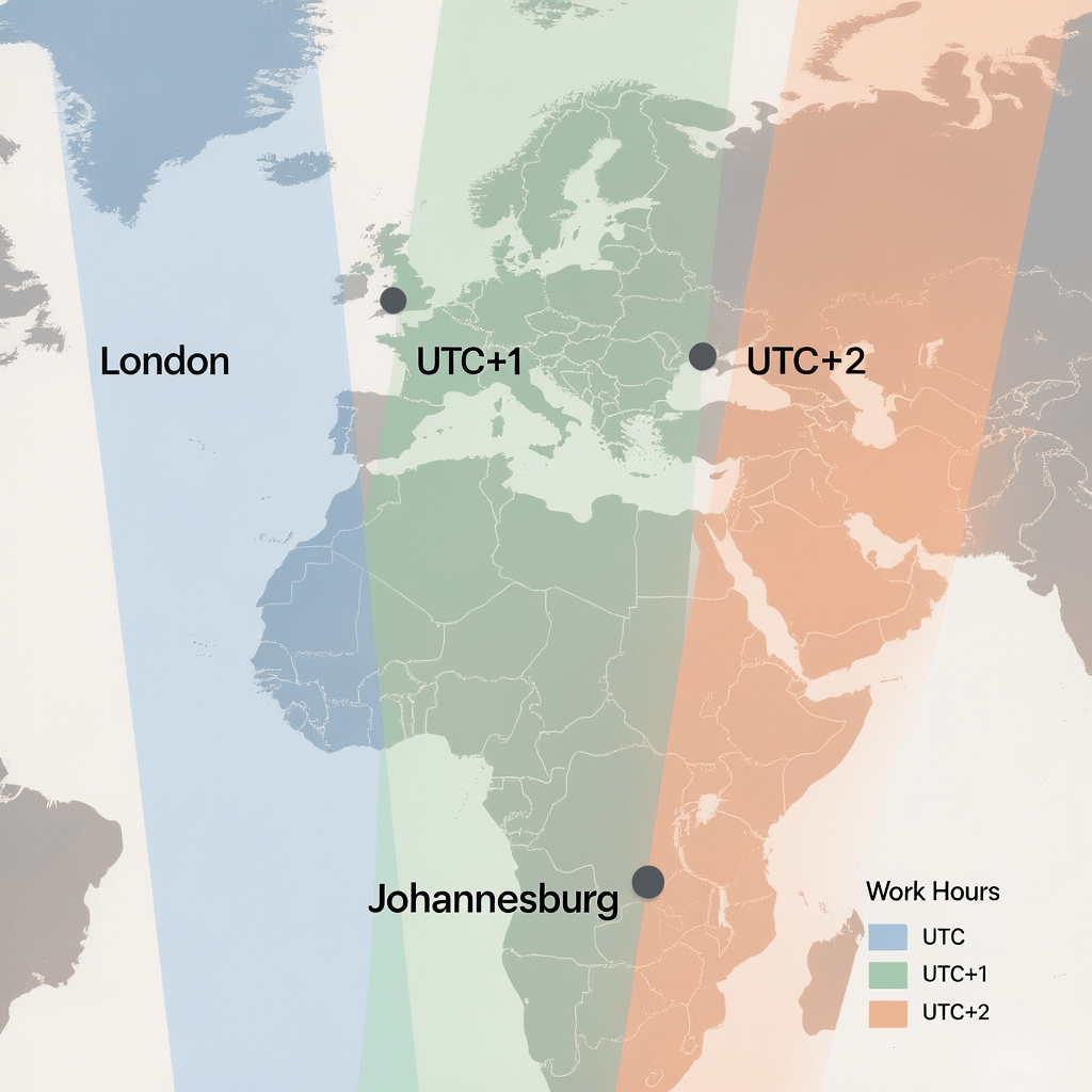 Time Zone Overlap Map Time zone overlap between South Africa and European cities