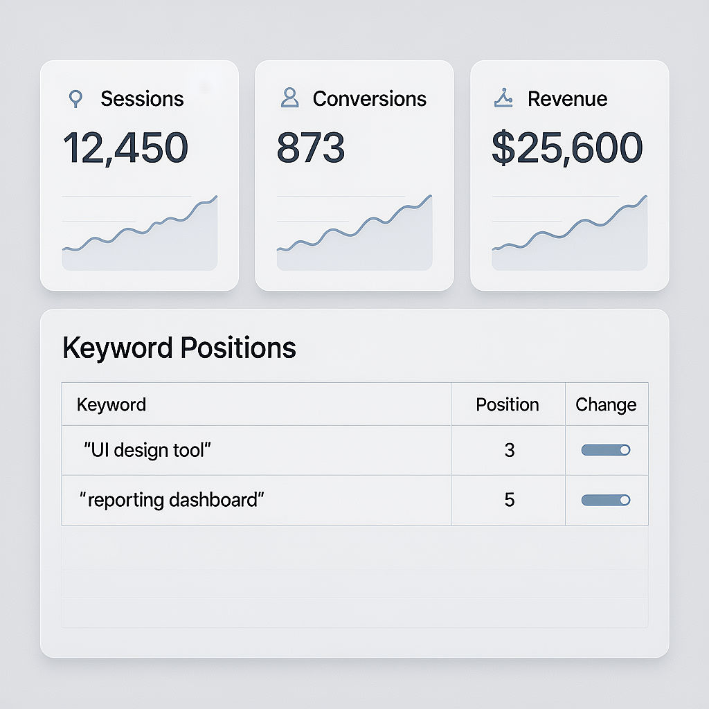 SEO Reporting Dashboard Reporting dashboard connecting seo services to conversions and revenue